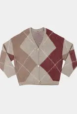 Noted Denny Cardigan Grey Bordeaux Checked