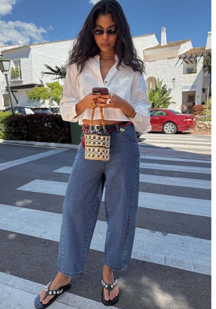 Never Fully Dressed Studded Barrel Jeans