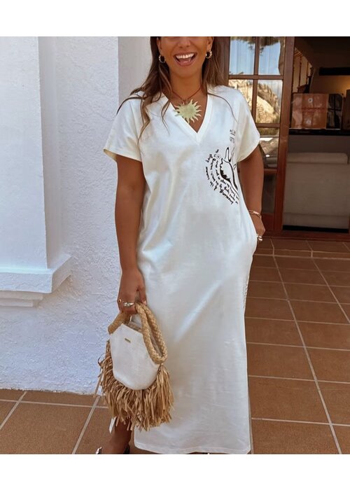 NEVER FULLY DRESSED Never Fully Dressed Cream Palma T-Shirt Dress