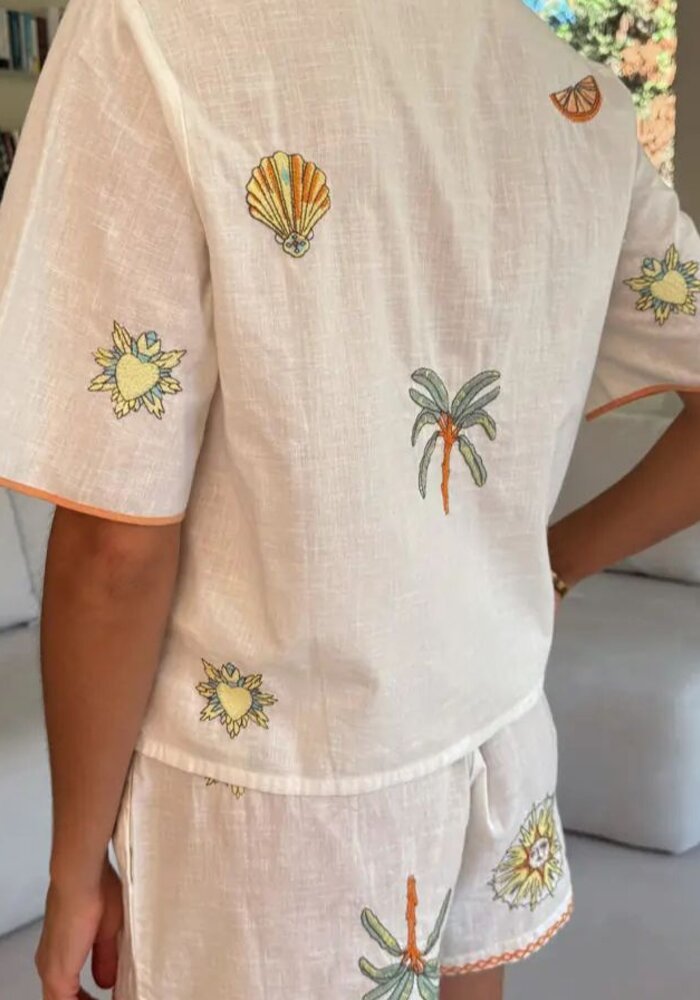 Never Fully Dressed Cream Embroidered Button Short PJ Set