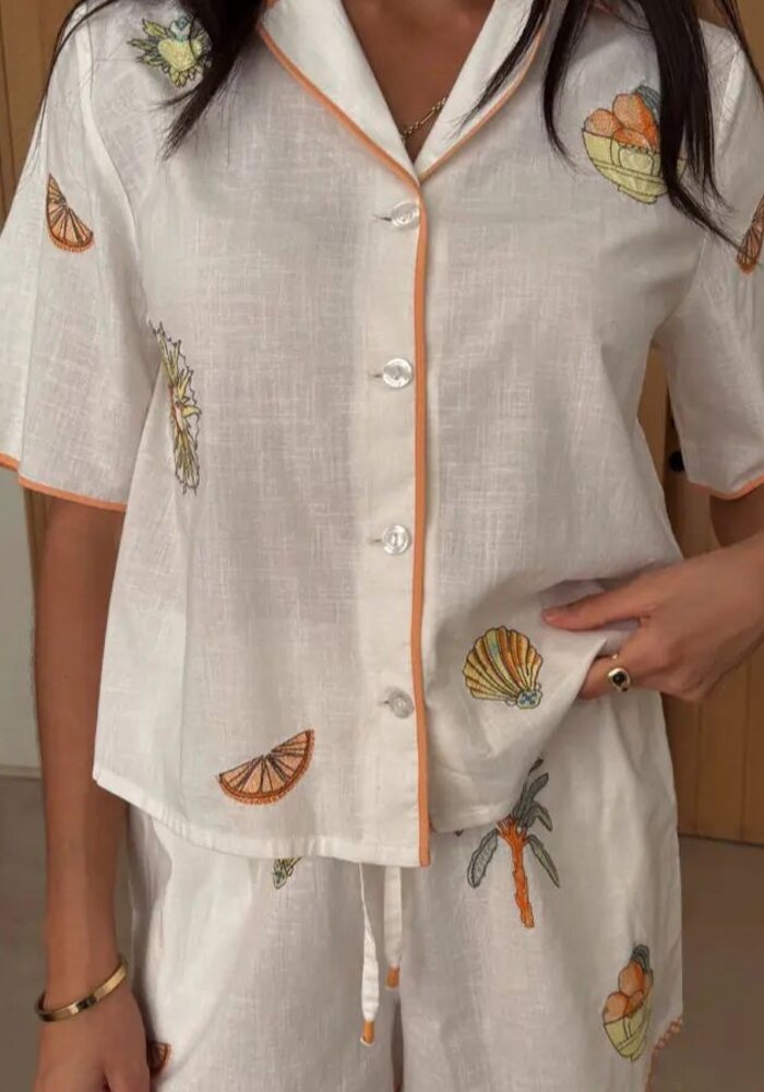 Never Fully Dressed Cream Embroidered Button Short PJ Set