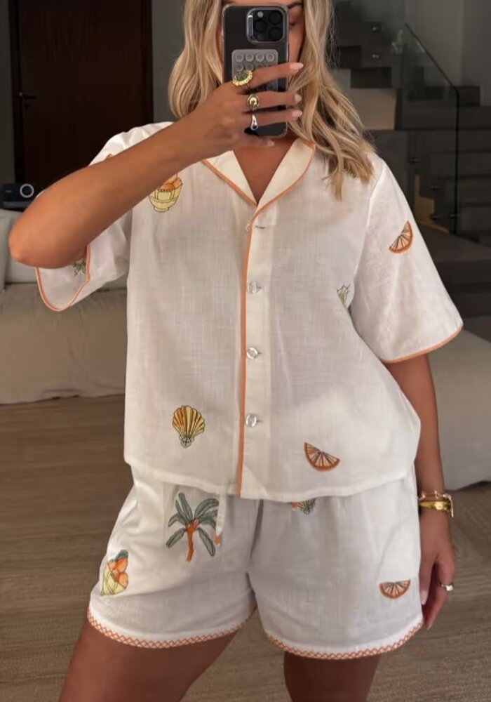 Never Fully Dressed Cream Embroidered Button Short PJ Set