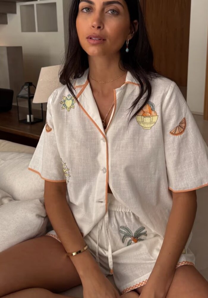 Never Fully Dressed Cream Embroidered Button Short PJ Set