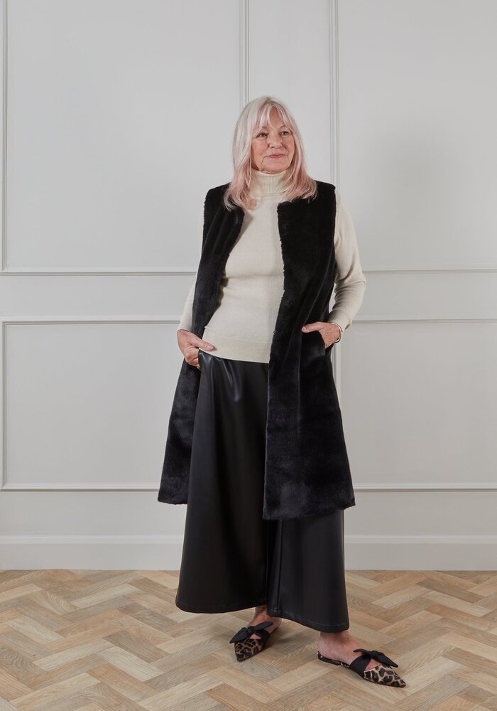 Chalk Beth Faux Fur Long Gilet