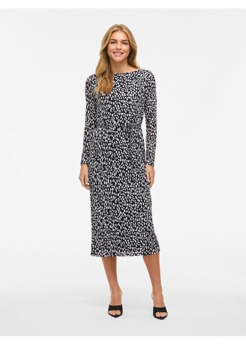 VILA Vila Vilarine Boat Neck Mesh Print Dress