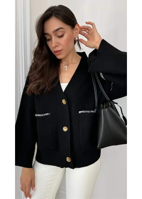 Charli Kassie V-Neck Contrast Stitch Cardigan