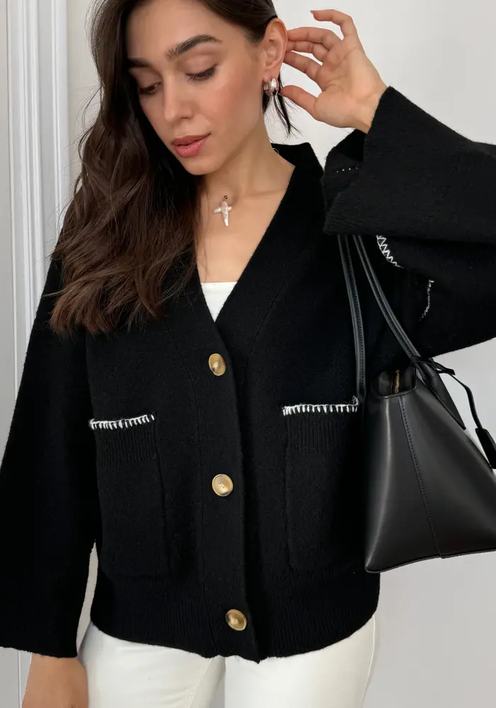 Charli Kassie V-Neck Contrast Stitch Cardigan