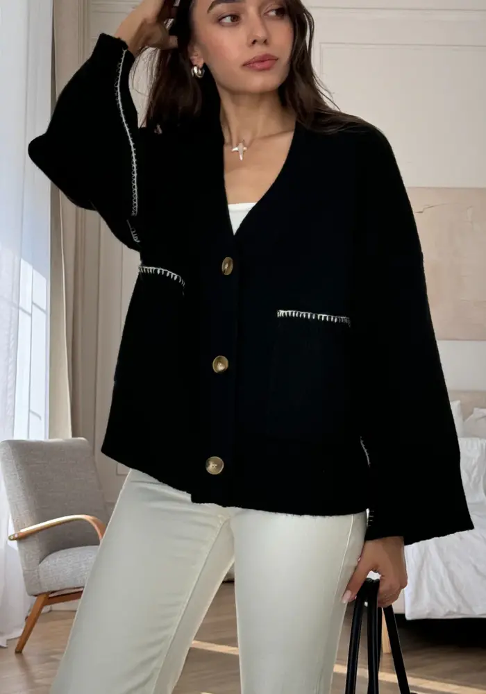 Charli Kassie V-Neck Contrast Stitch Cardigan