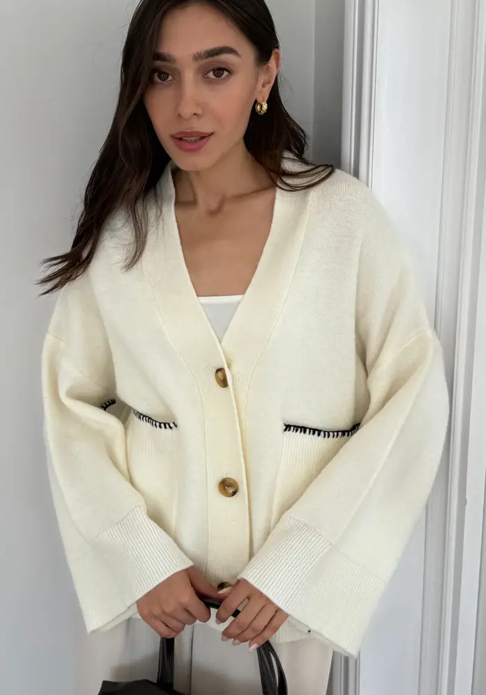 Charli Kassie V-Neck Contrast Stitch Cardigan