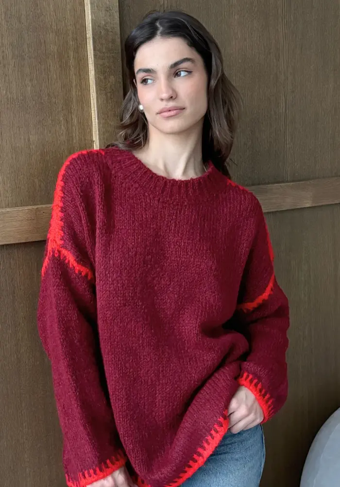 Charli Cleo Loose Knit Contrast Stitch Sweater