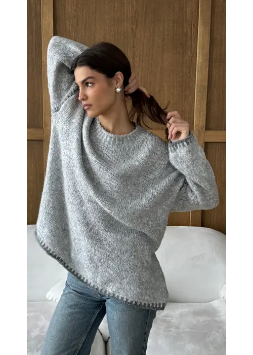 Charli Cleo Loose Knit Contrast Stitch Sweater