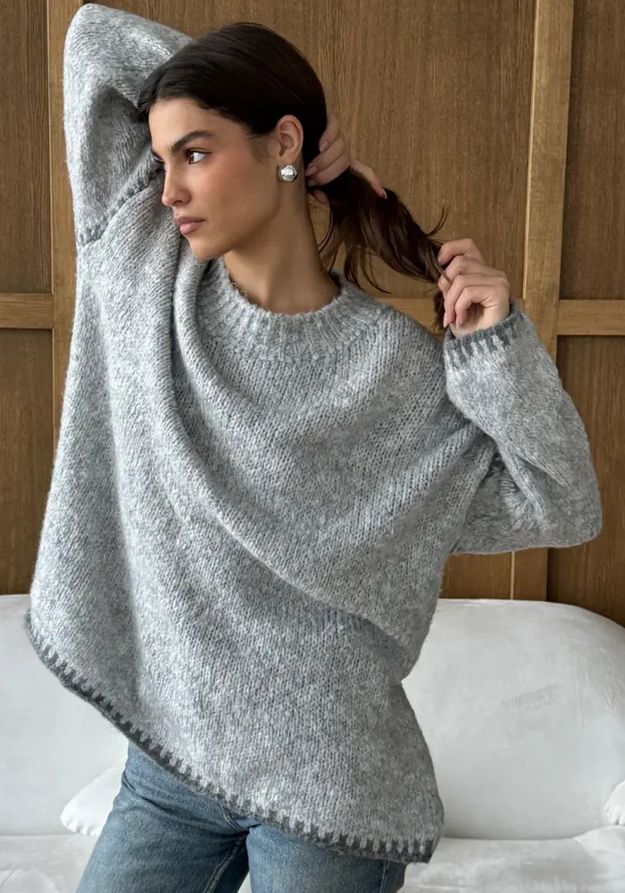 Charli Cleo Loose Knit Contrast Stitch Sweater