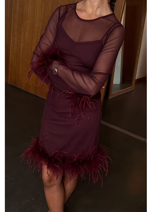 NEVER FULLY DRESSED Never Fully Dressed Mesh Feather Mini Dress