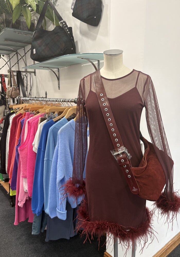 Never Fully Dressed Mesh Feather Mini Dress