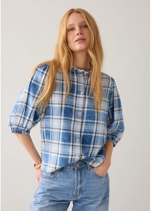 SUMMUM WOMAN Summum Frill Neck Check Blouse 2s3405