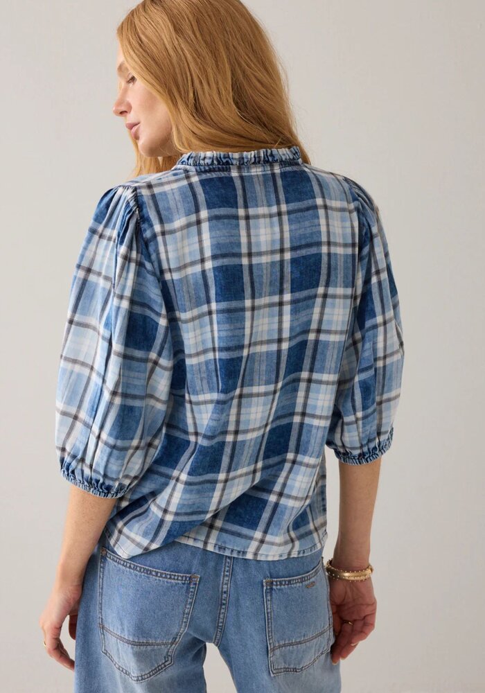 Summum Frill Neck Check Blouse 2s3405