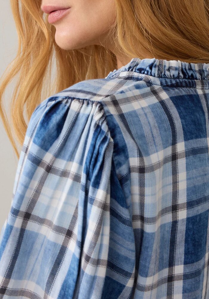 Summum Frill Neck Check Blouse 2s3405