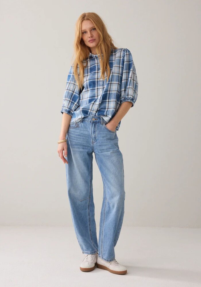 Summum Frill Neck Check Blouse 2s3405