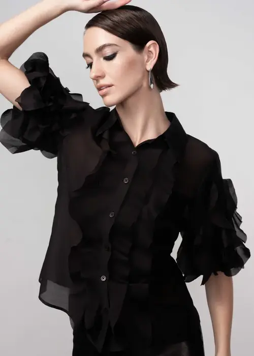 HAAKO Haako H1056 Chiffon Ruffle Shirt