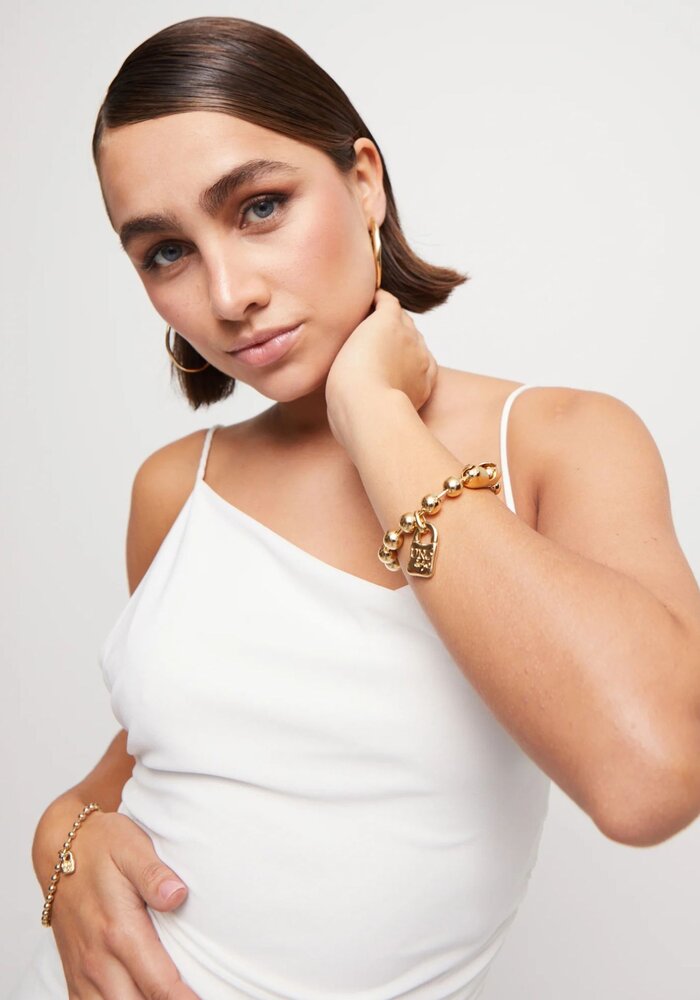 Uno de 50 Beaded Bracelet With A Padlock Charm PUL1215ORO