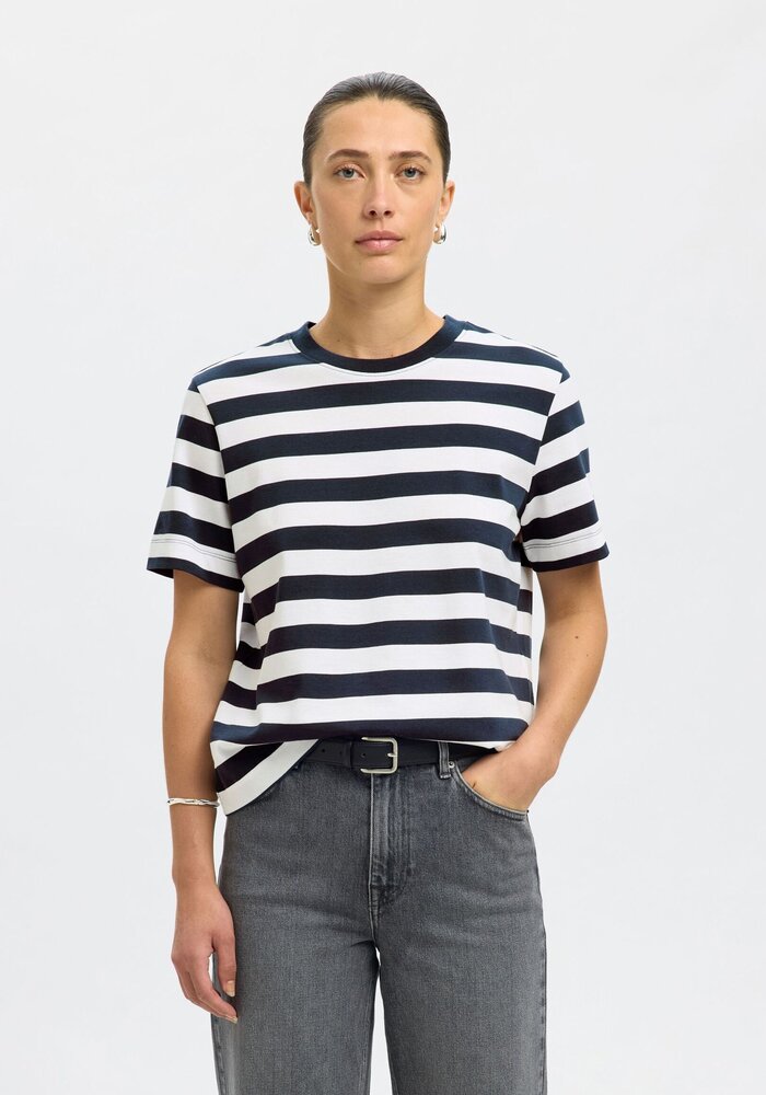 Selected Femme Essentials Striped Boxy T-Shirt