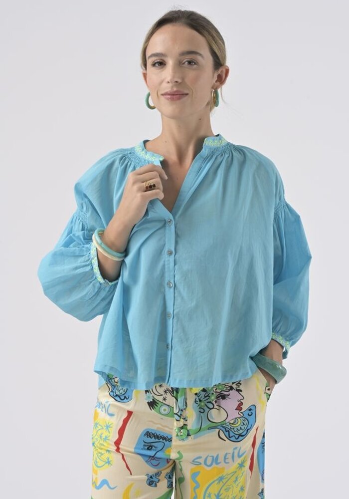 Orfeo Paris Danielle V-neck Embroidered Shirt