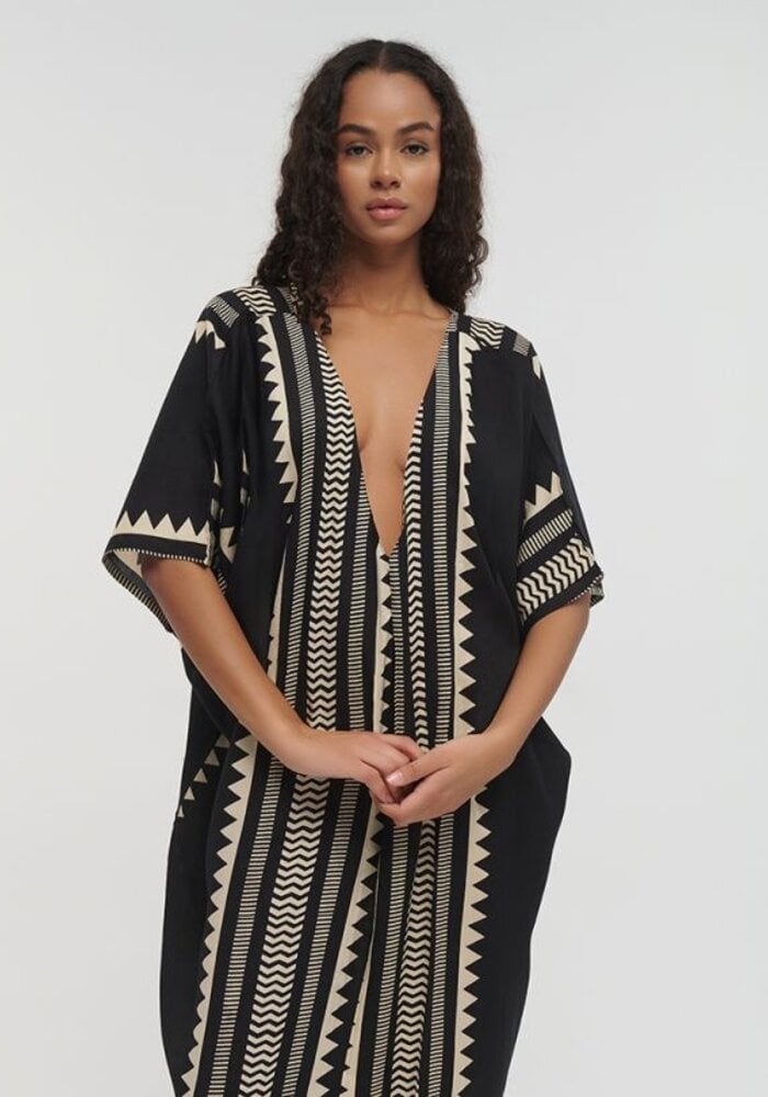 BLE Black & Cream Long Kaftan 541-348-1223