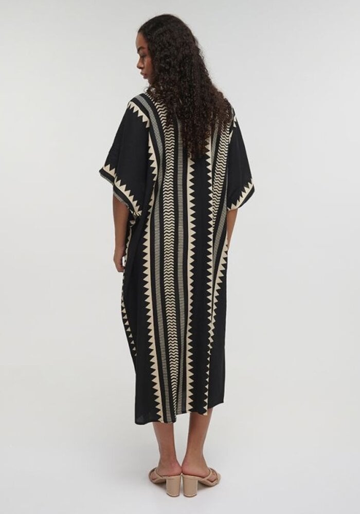 BLE Black & Cream Long Kaftan 541-348-1223