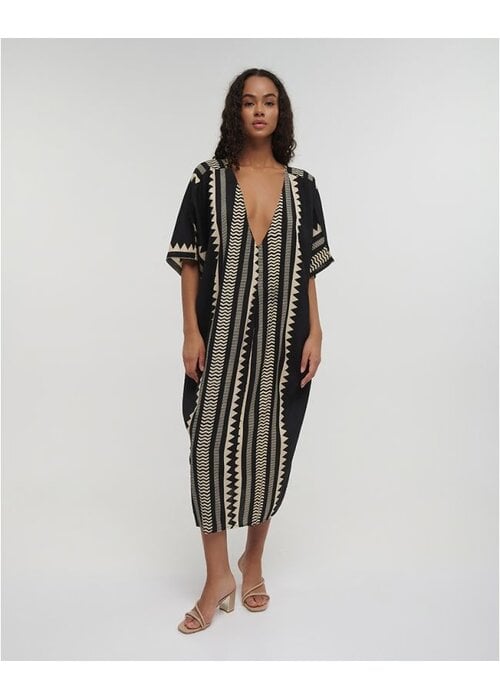 BLE Black & Cream Long Kaftan 541-348-1223