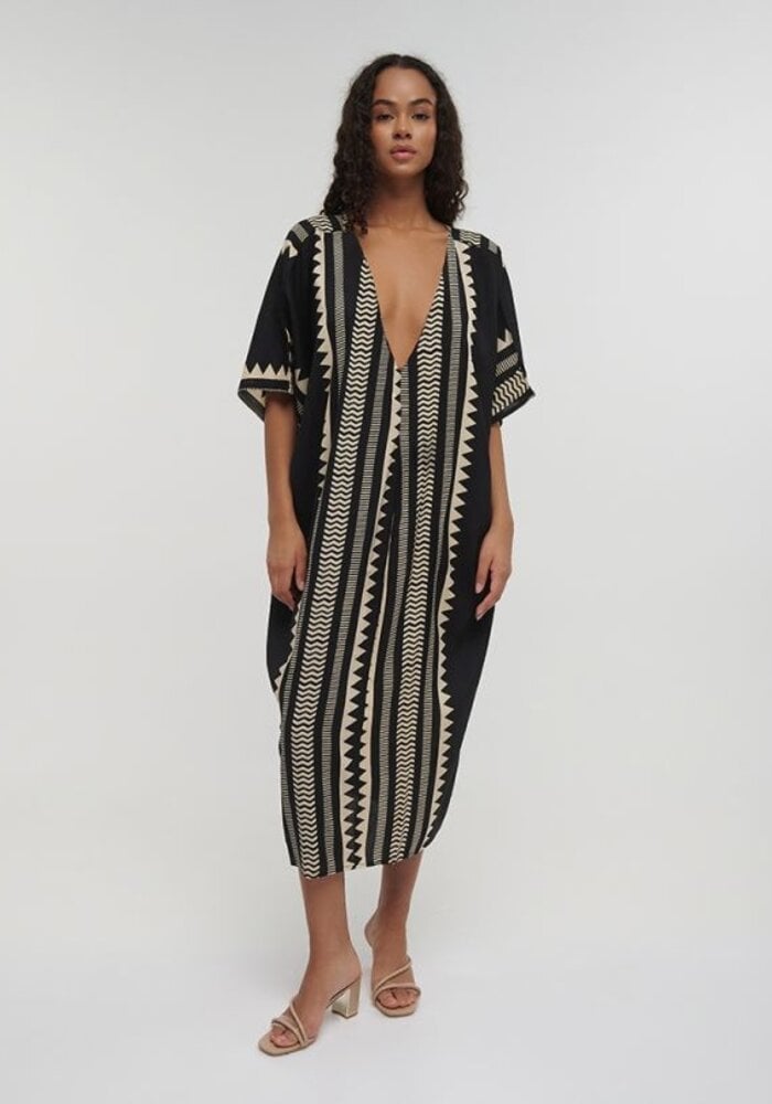 BLE Black & Cream Long Kaftan 541-348-1223