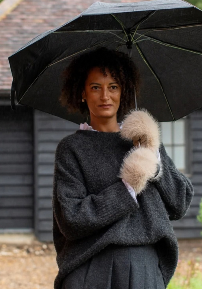 Chalk Vanessa Faux Fur Mittens