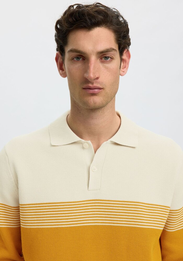 Selected Homme Dane Long Sleeve Stripe Polo Shirt