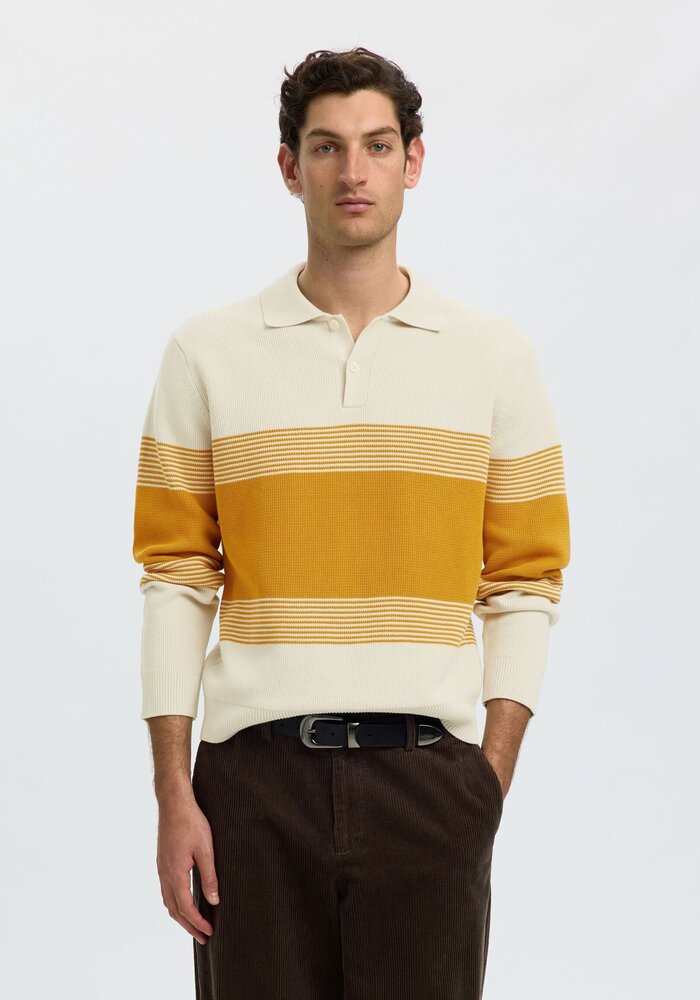 Selected Homme Dane Long Sleeve Stripe Polo Shirt