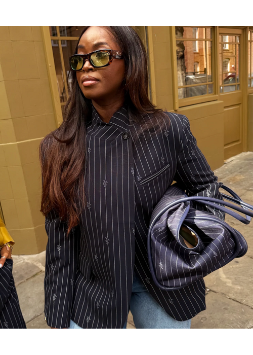NEVER FULLY DRESSED Never Fully Dressed Pinstripe Fold Over Love Blazer