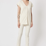 THOM KROM Thom krom ribbed V neck TEE 485 ,ivory