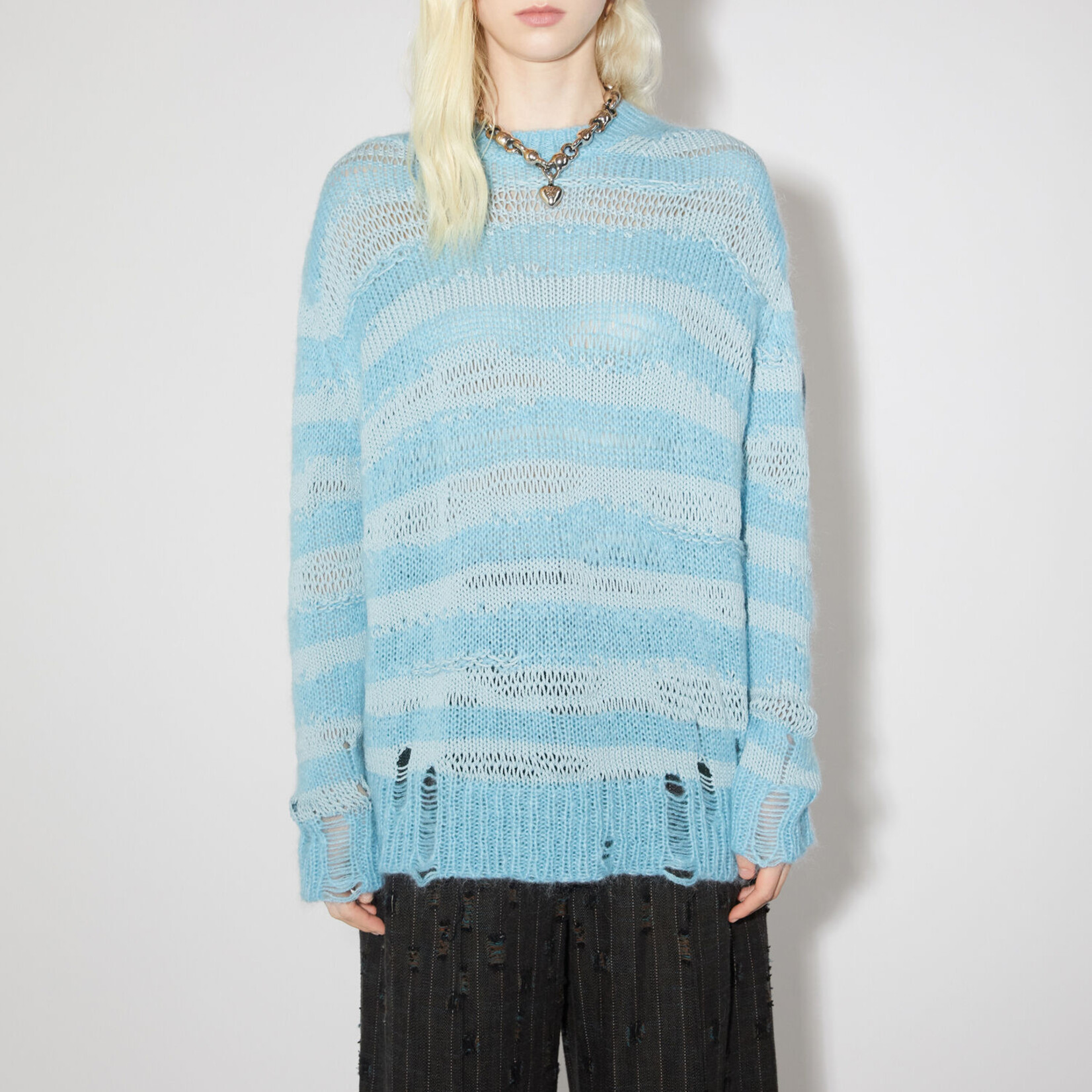 ACNE STUDIOS Distressed knit jumper - Sky blue/powder blue