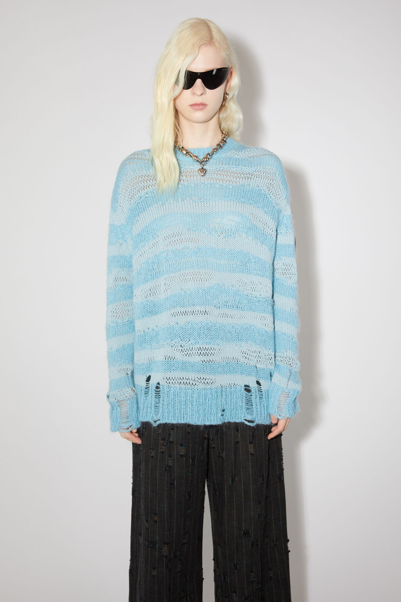 シ*け様 Acne Studios border knit ACNE STUDIOS Distressed knit jumper - Sky blue/powder blue - La