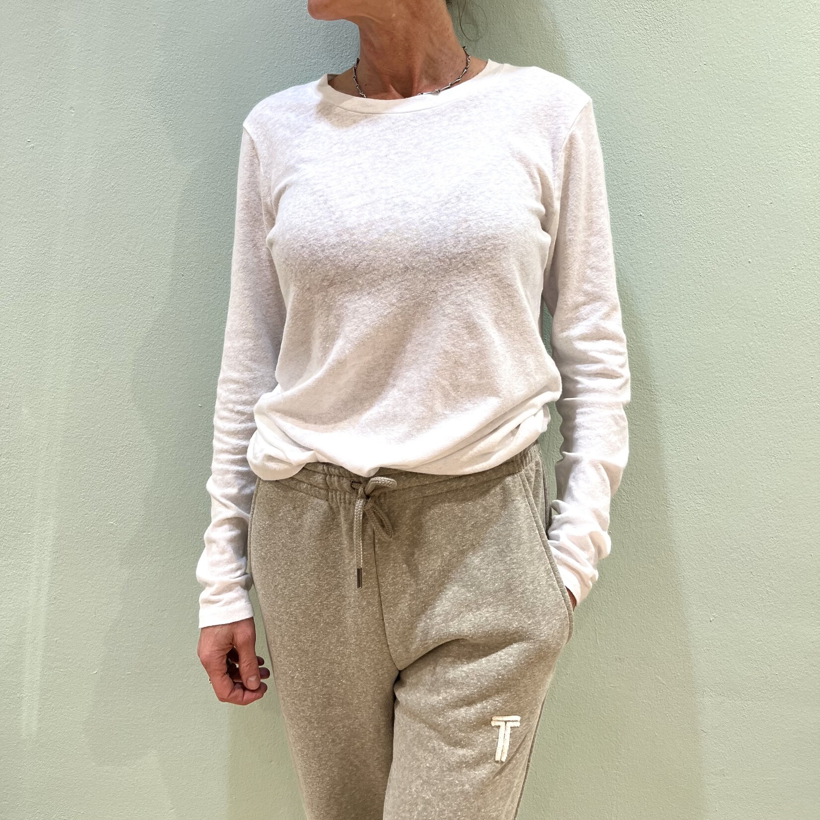 Just a T O neck linen cotton mix longsleeve - Bright white