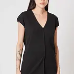 THOM KROM Thom krom ribbed V neck shortsleeve 485, black