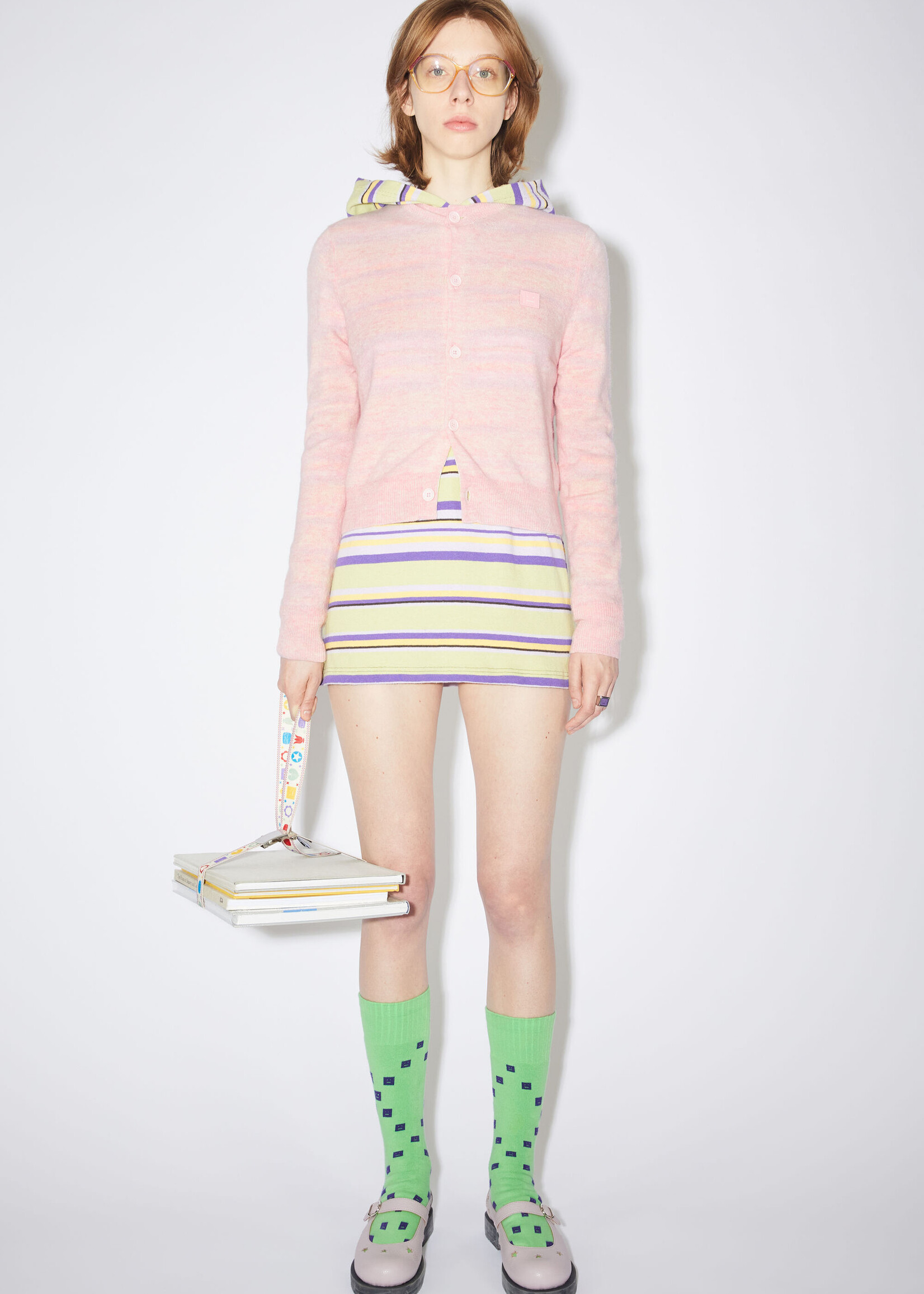 Acne Studios Crewneck cardigan face - Faded pink melange