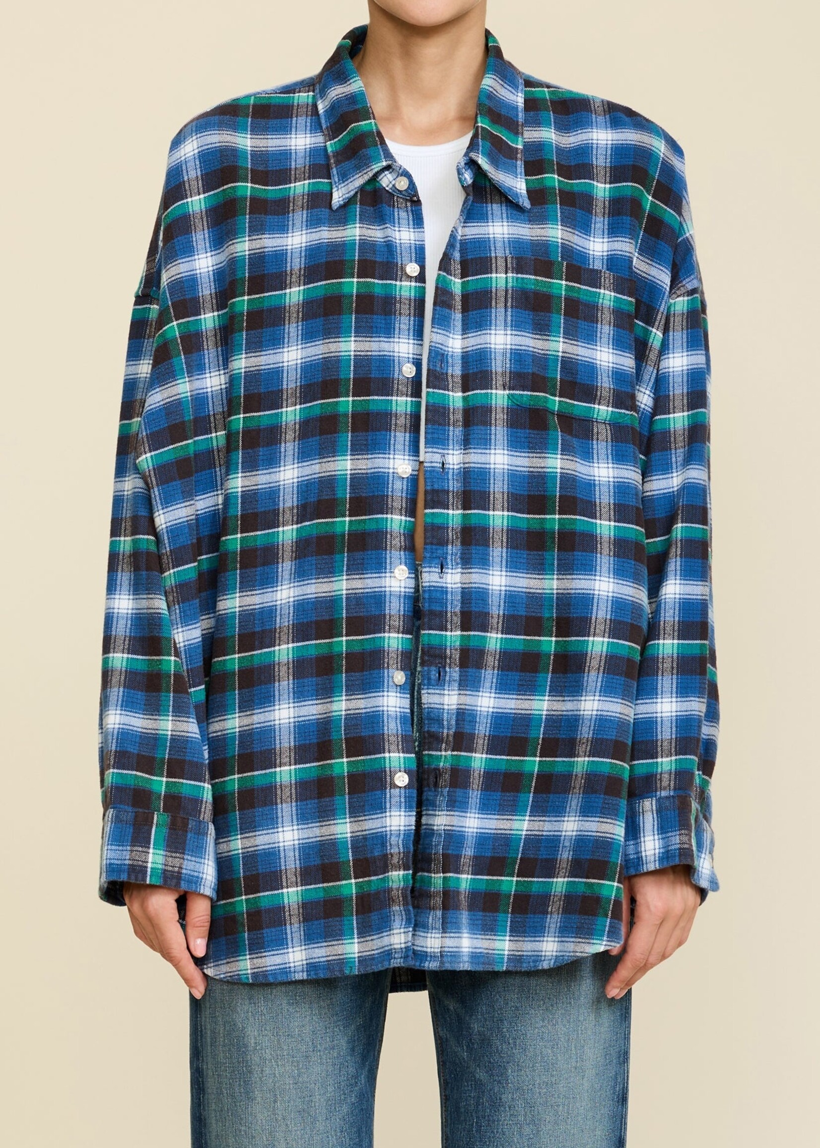 Denimist Button front shirt - Blue/green plaid