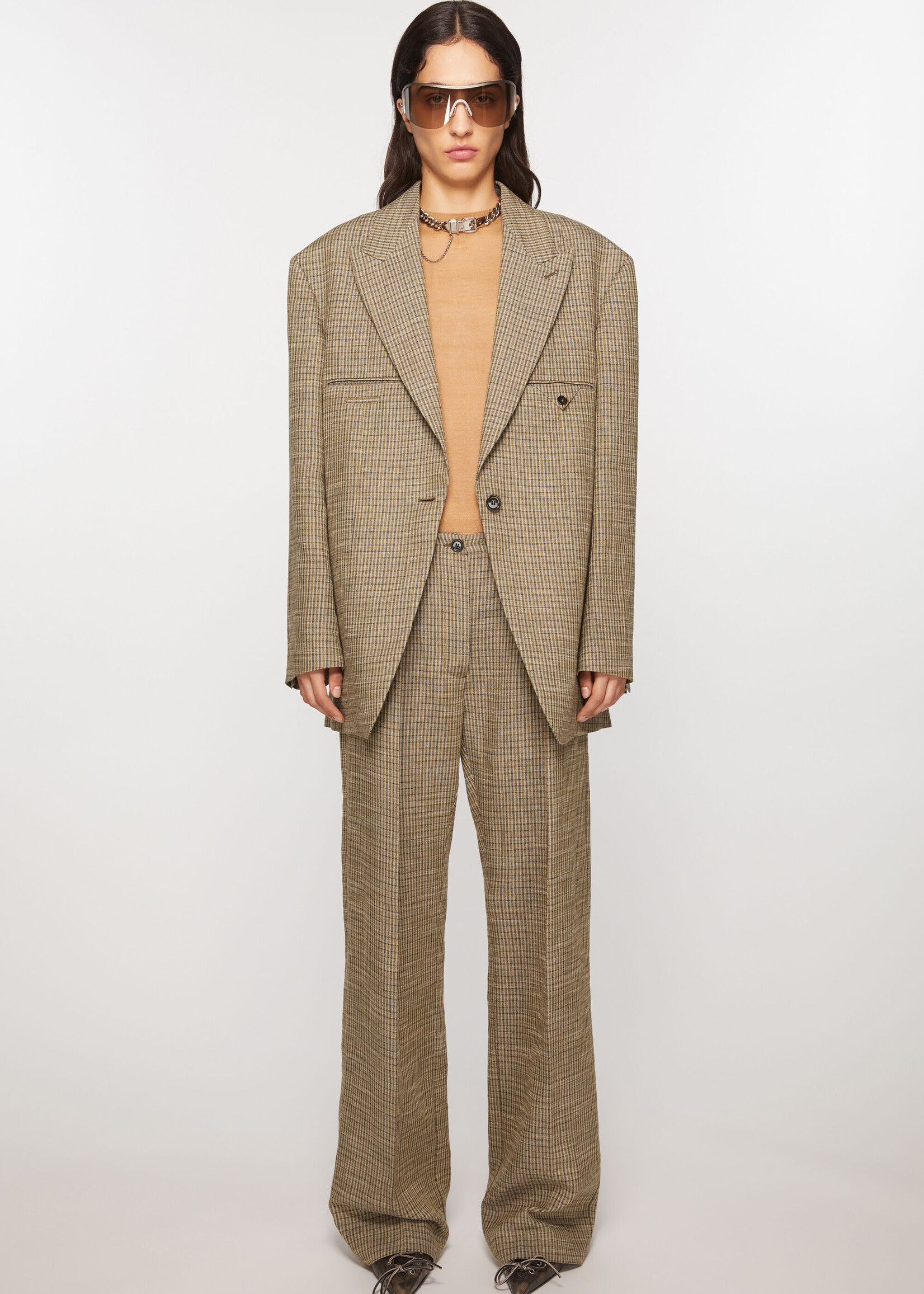 Acne Studios Tailored linen blend suit trousers - Multi brown