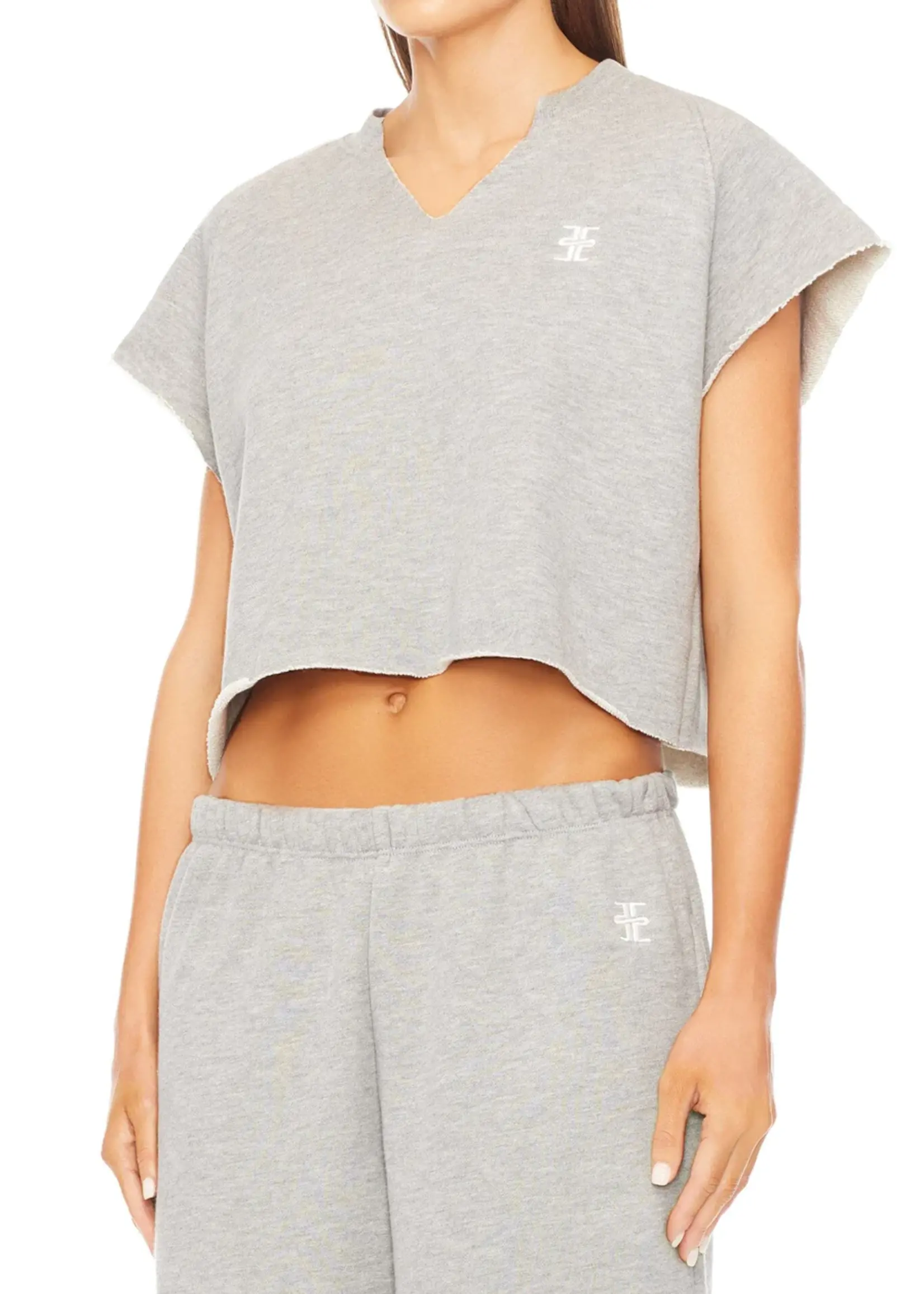 eterne Eterne terry raglan cutoff top,heathergrey