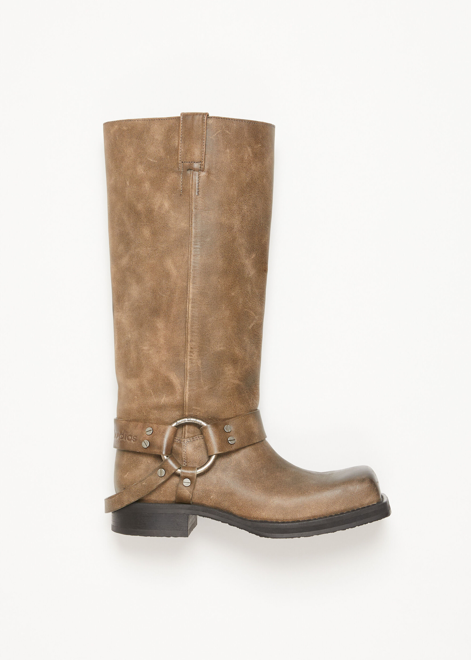 ACNE STUDIOS Leather Buckle Boots | Greige