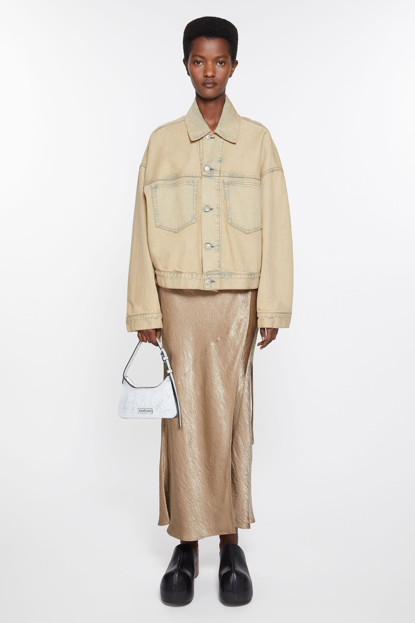 Acne studios denim jacket oversized cropped fit,light sand