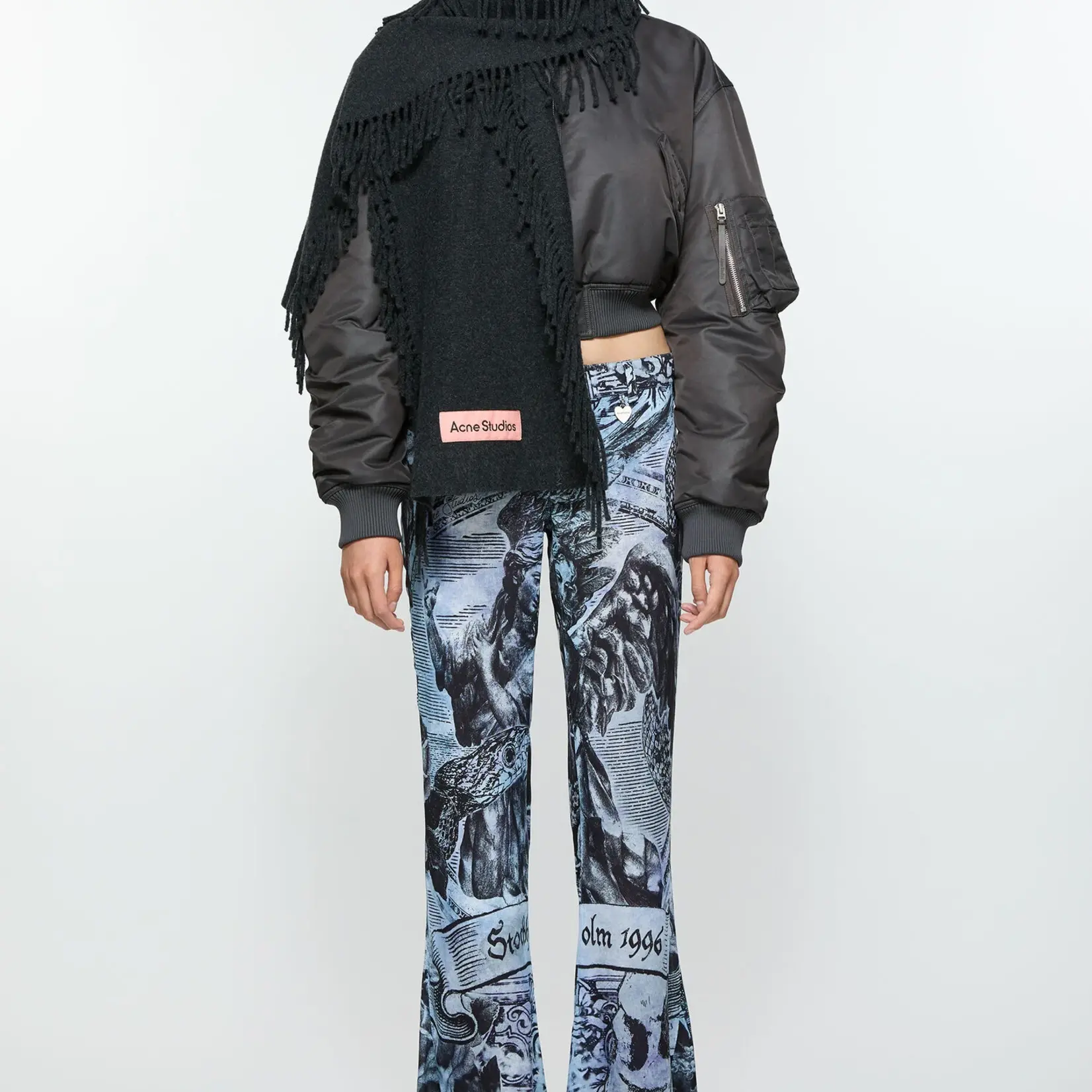ACNE STUDIOS Fringe Wool Scarf | Black Melange