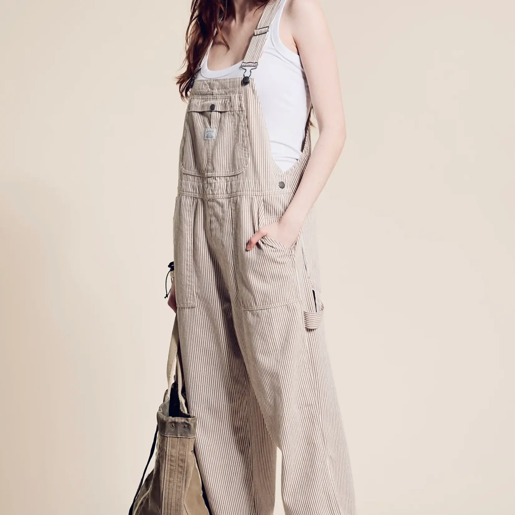 DENIMIST Relaxed Overall | Brown Railroad Stripe