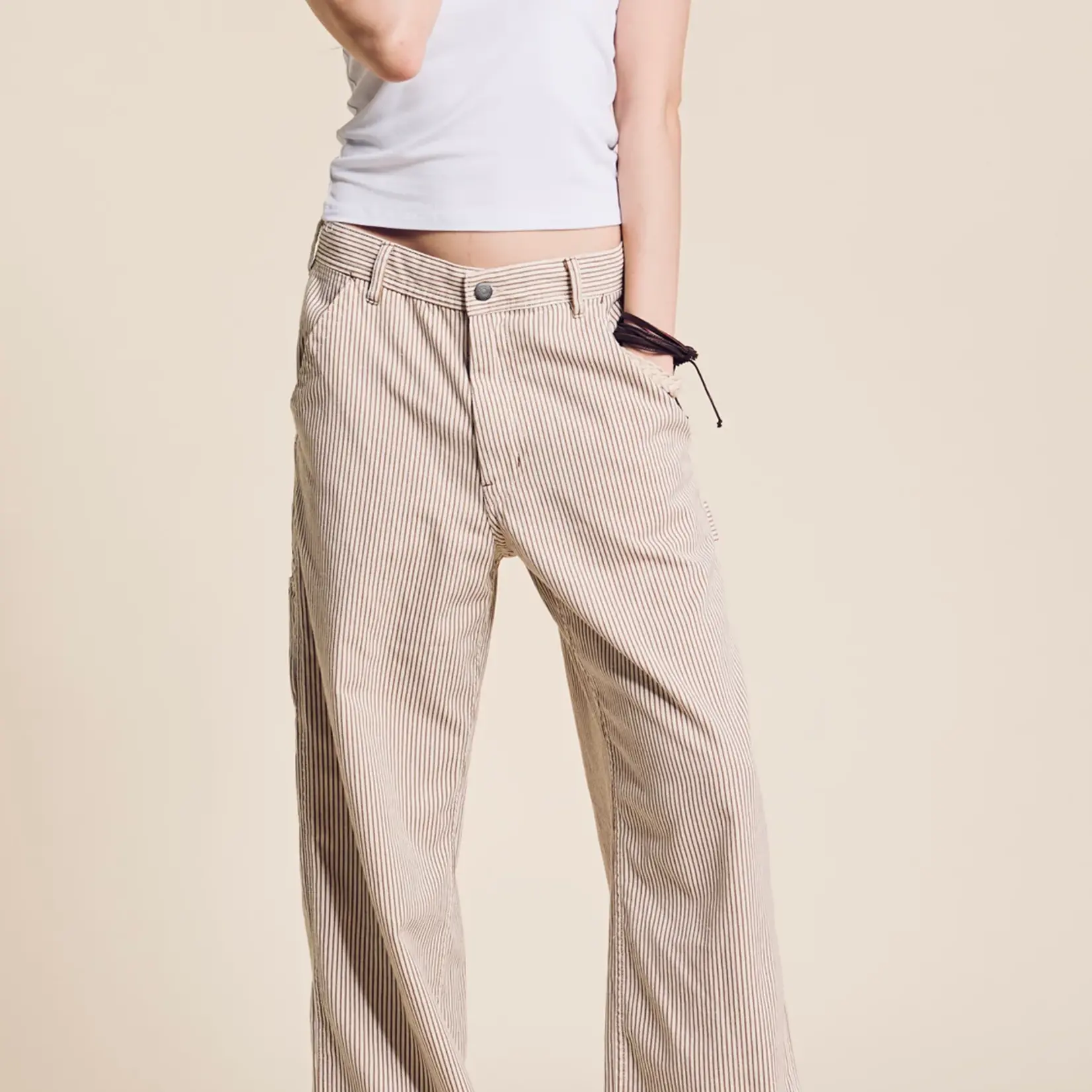 DENIMIST Teri Wide Leg Carpenter Pant | Brown Railroad Stripe