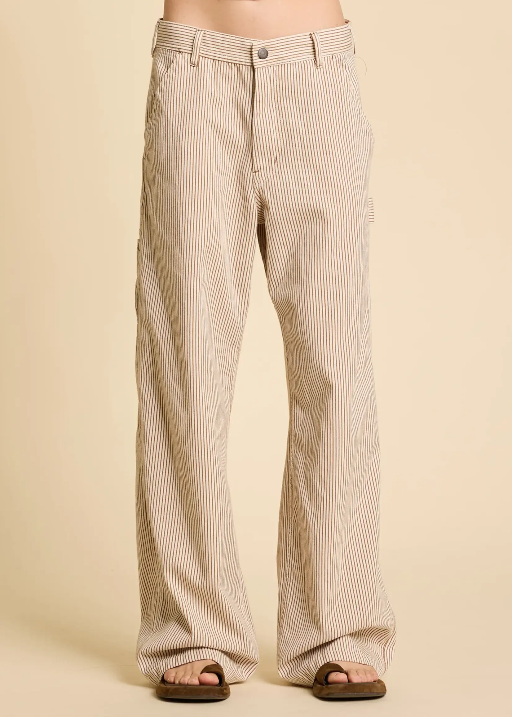 DENIMIST Teri Wide Leg Carpenter Pant | Brown Railroad Stripe