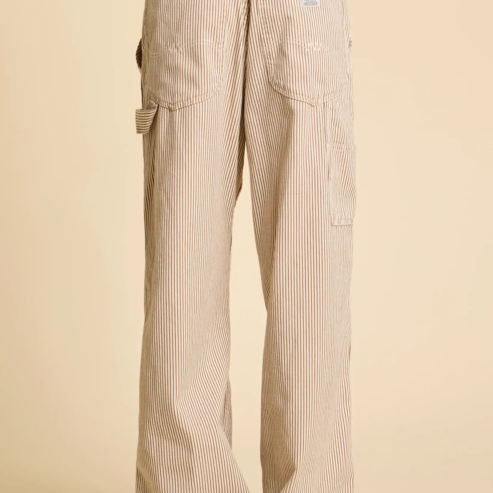 DENIMIST Teri Wide Leg Carpenter Pant | Brown Railroad Stripe